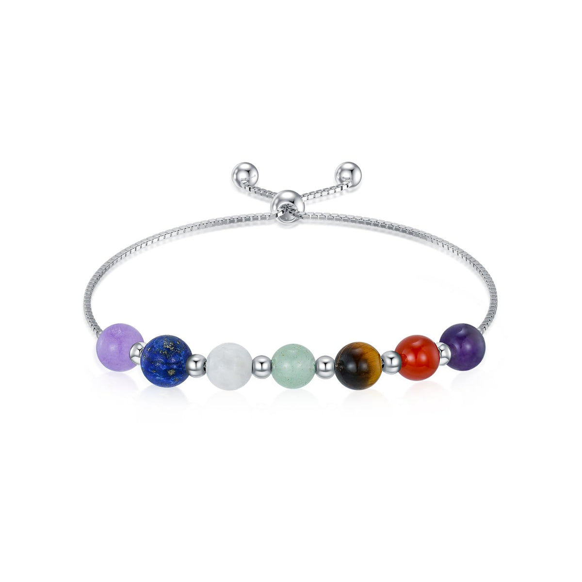LWQQWL 7 Chakra Bracelet for Women 925 Sterling Silver Beads Chakra Bracelet 6mm Healing Stone Jewelry Gifts