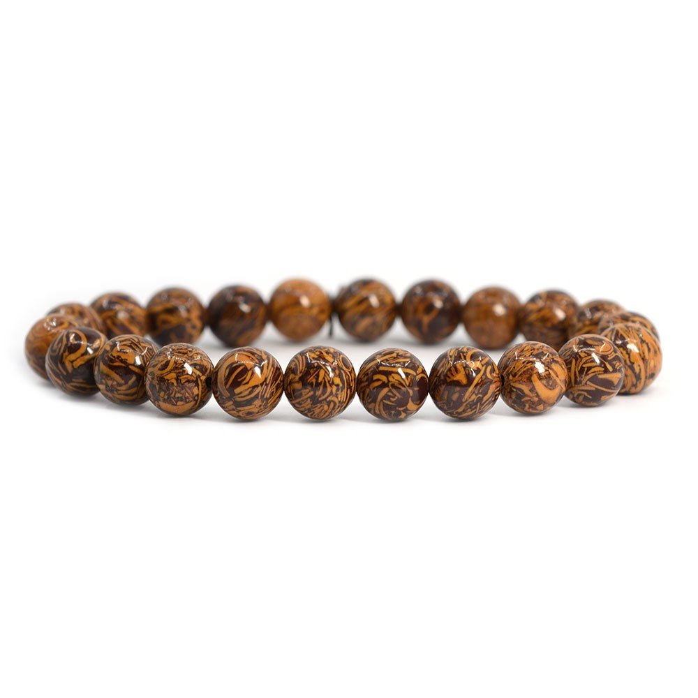 Justinstones Natural Tiger Skin Jasper Gemstone 8mm Round Beads Stretch Bracelet 7 Inch Unisex