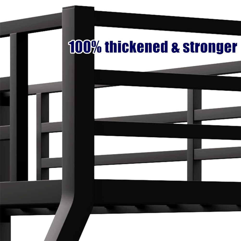LEEKAF Stronger & Higher Quality Heavy Duty Metal Bunk Bed Twin XL Over Queen Size Bunkbed, Thickened Safer More Stable Steel Queen Bunk Bed (Faster Assembly) (Twin XL Over Queen)
