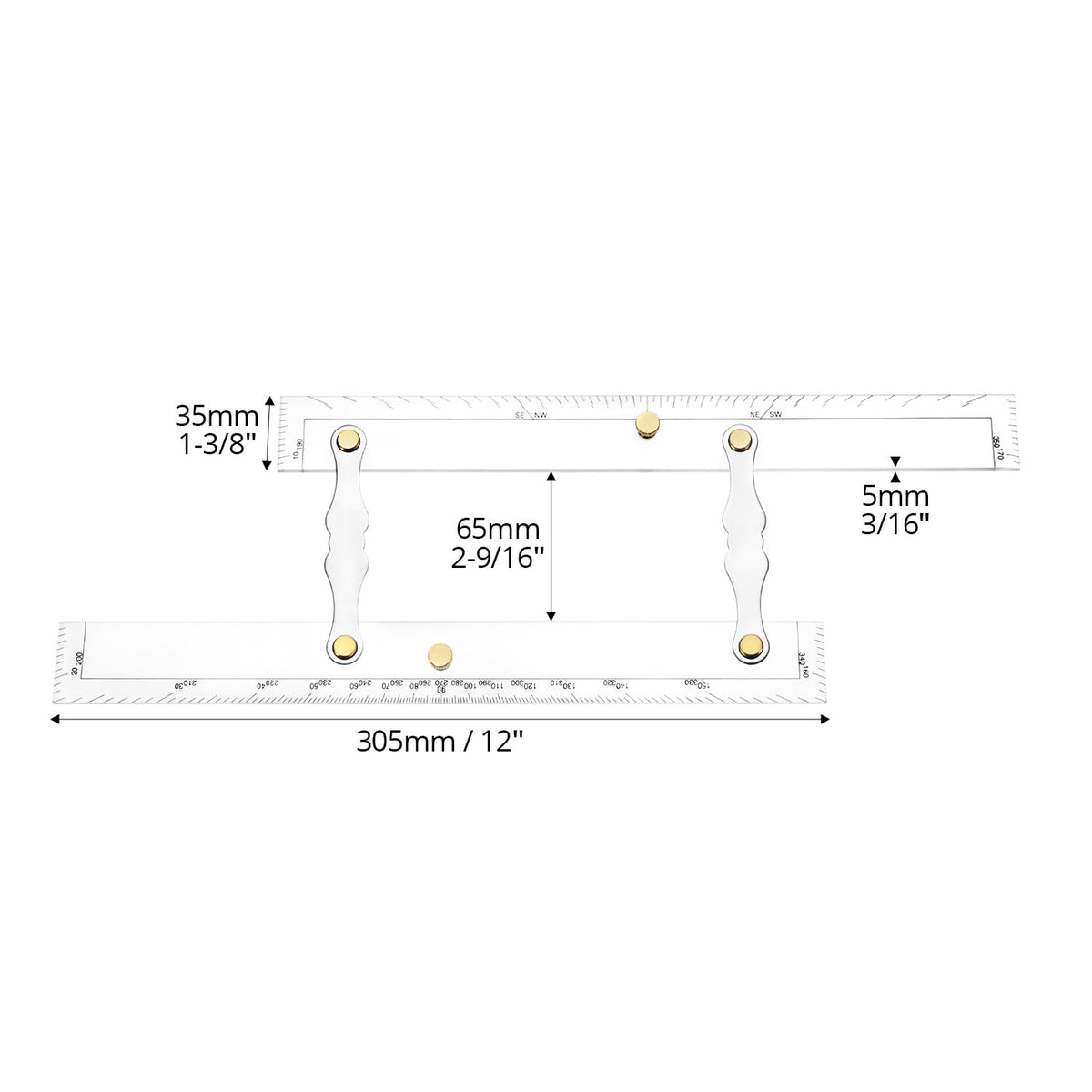 QWORK Parallel Ruler with Clear Markings, 12 in Navigation Plotting Tool, Clear Scale Nautical Plotter, Mapping Points to Pull Parallel Ruler