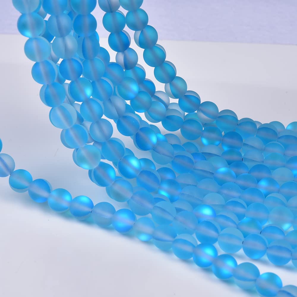 Asingeloo 60PCS 6mm Natural Sky Blue Mystic Aura Quartz Gemstone Frosted Matte Titanium Round Loose Spacer Beads 15 inch Full Strand Crystal Healing Power Quartz