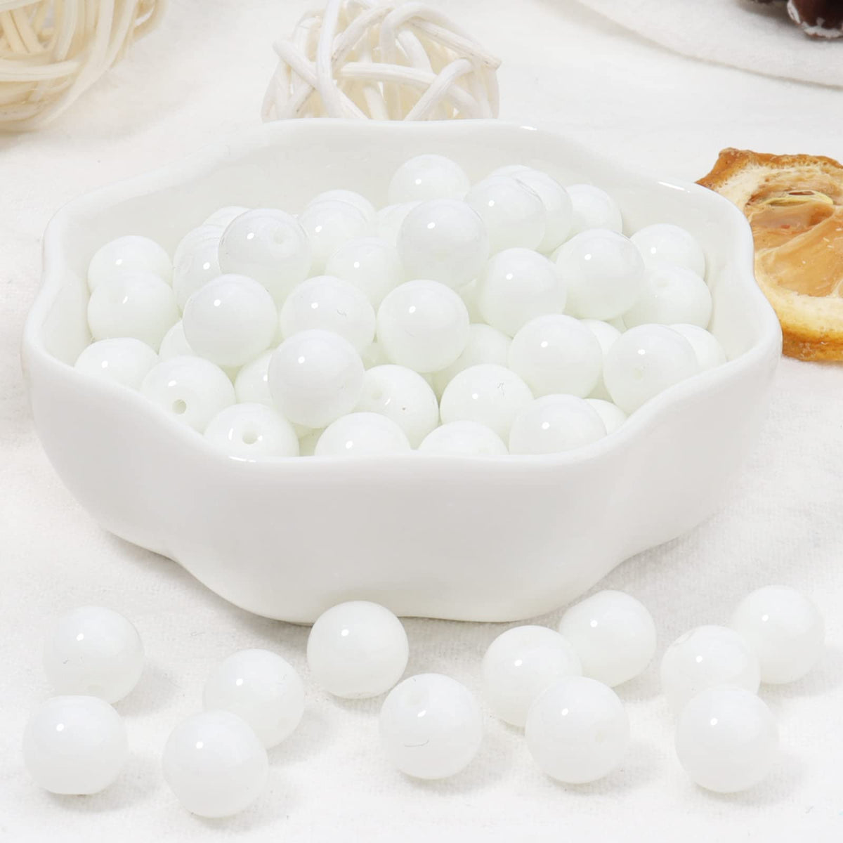 60pcs 6mm Natural Stone Beads White Jade Tridacna Beads Energy Crystal Healing Power Gemstone for Jewelry Making, DIY Bracelet Necklace