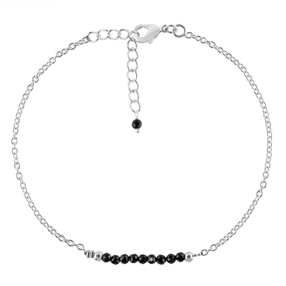 YANARA Black Tourmaline Ankle Bracelets for Women, October Birthstone Jewelry, Natural Gemstone Beads, Handmade Dainty Stone Anklet 9"+1.25" inch Chakra Energy Crystals, Silver Plated Chain