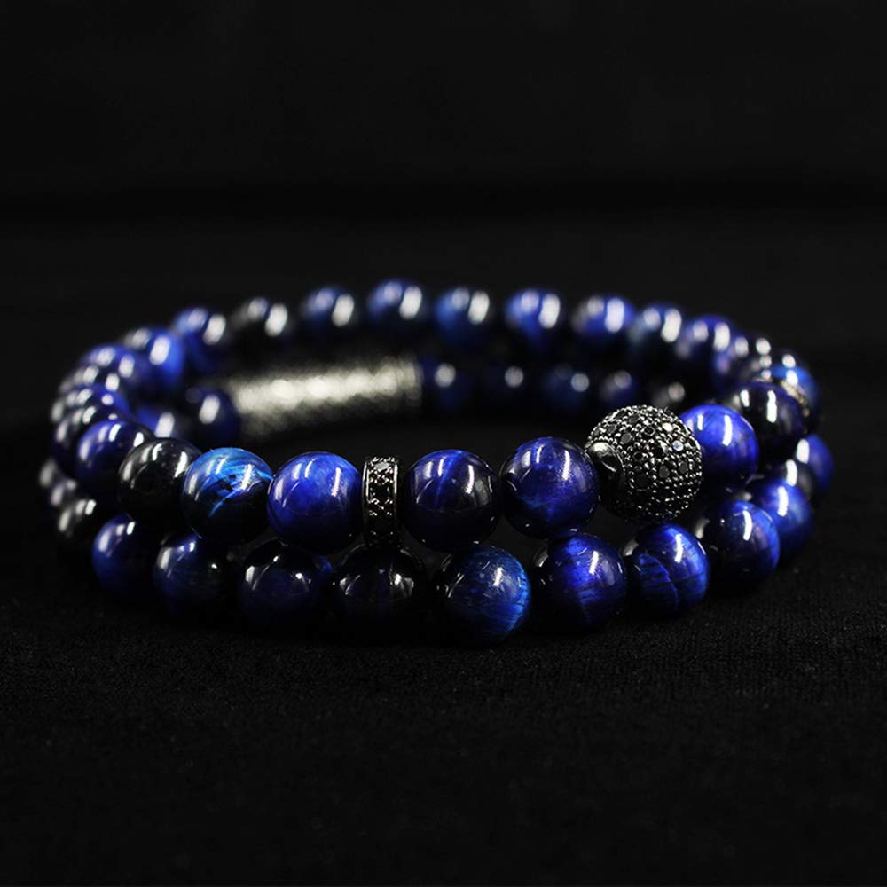 BOMAIL 8mm Tiger Eye Stone Beads Bracelet Elastic Natural Stone Yoga Bracelet for Women Men