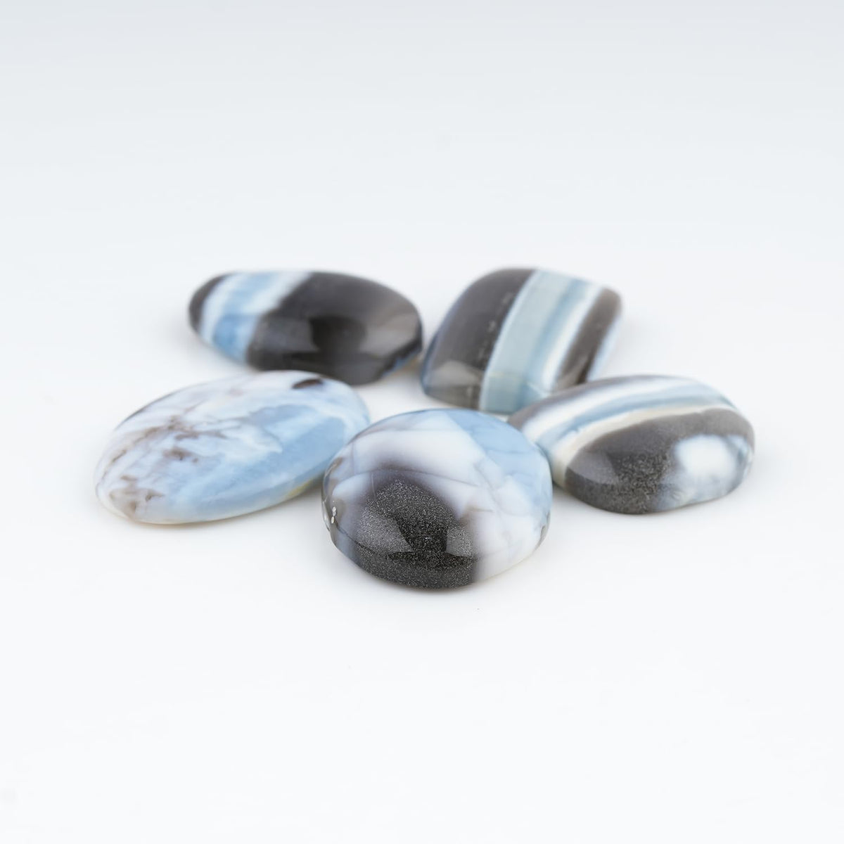 ColouredRocks (150+ carats. (5pcs.) BANDED BLUE OPAL, Mix Shape, Natural Cabochon Crystals, Loose Gemstone, Wholesale Polished Supply, Jewelry Making, DIY Craft, Gem Collection (25-30mm free size)