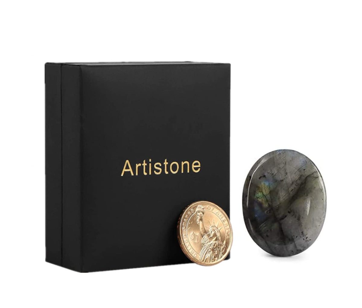 Artistone Labradorite Crystal Chakra Worry Stones Oval Shaped Palm Thumb Pocket Stones for Crystal Healing Reiki Meditation Anxiety Stress Relief Therapy