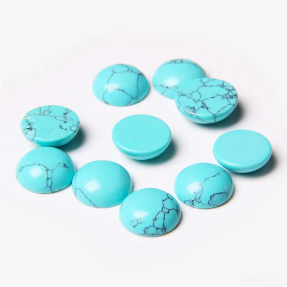 2TTFishoo 20pcs 14mm Natural Stone No Hole Turquoise Semicircle Smooth Cabochons Beads Healing Chakra Crystal for Jewelry Making Rings Earrings Necklace Bracelet DIY Crafts