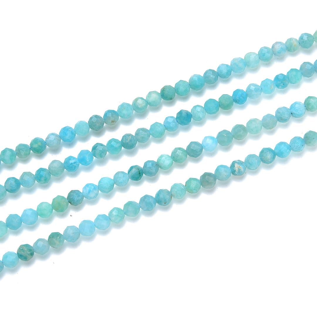 Adabele 30 Inch Natural Blue Amazonite Healing Gemstone 3mm (0.12 Inch) Tiny Small Faceted Round Loose Beads Stone Spacer (250-270pcs Total) for Craft Jewelry Making GK3-9