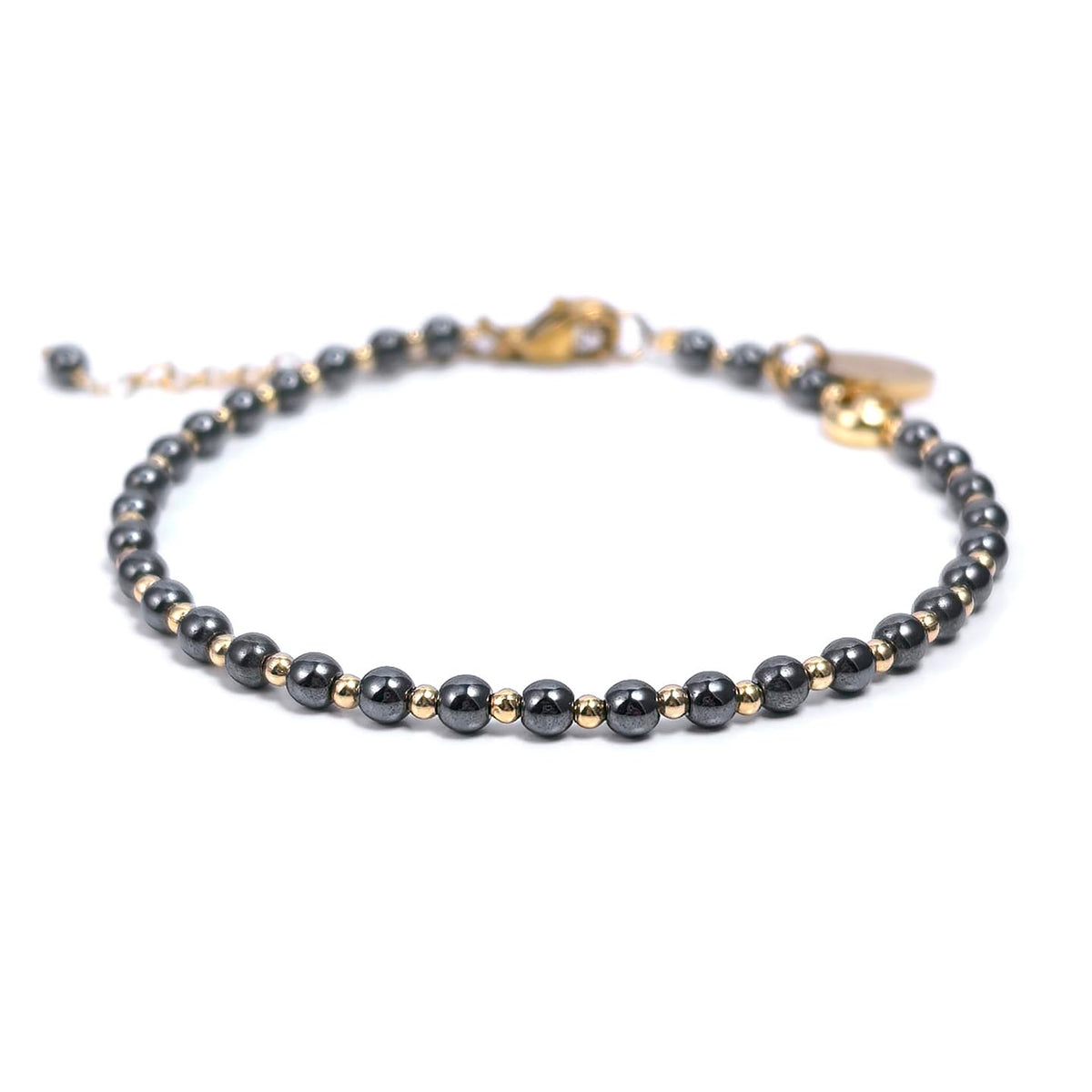 Morchic Hematite Gemstone Adjustable Bracelet for Women, 3mm Tiny Beads Energy Gem Charm Jewelry, Birthday Gift 7.1"