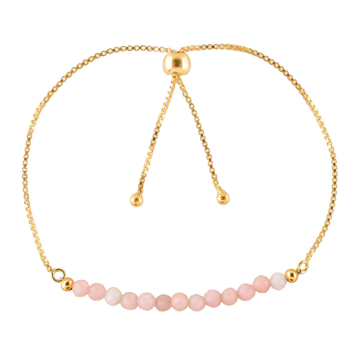 InfinityGemsArt Pink Opal Bracelets For Women, October Birthstone Jewelry, Dainty Pink Beaded Stone Bolo Slider Crystals Gemstones Bracelet, 14K Gold Plated Adjustable Chain, Valentines Day Gifts For Her