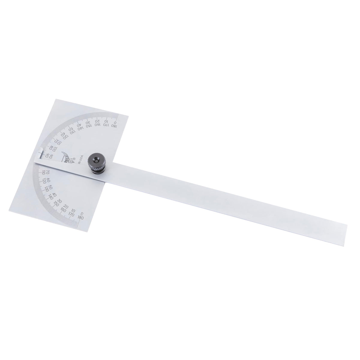 PEC Tools Stainless Steel Angle Protractor with Double Graduation - Ideal for Drawing Radial Lines, Setting Bevels, Transfer Angles, 6" Blade Length, 0-180 Range, Rectangular Head, Made in USA