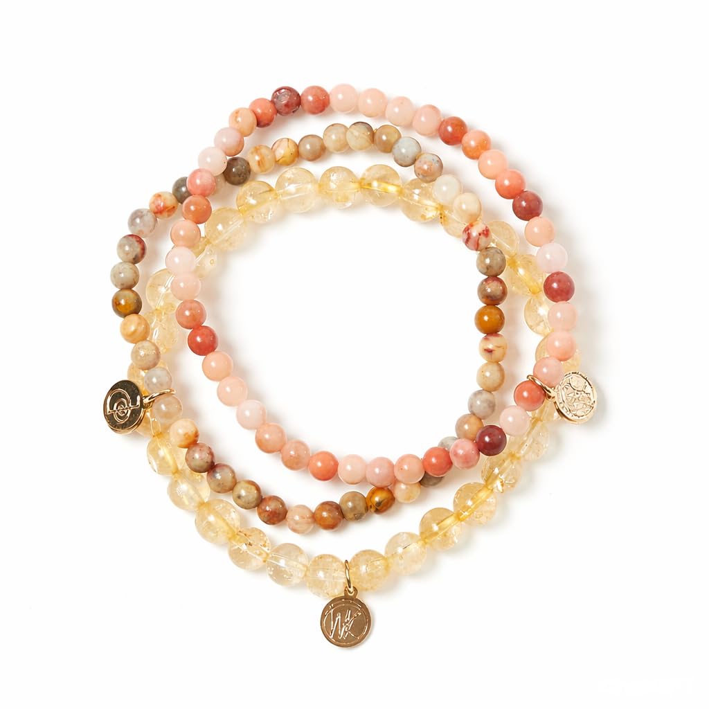 Joy Crystal Bracelet Stack 4mm – Healing Stone Beaded Bracelets – Orange Aventurine,Crazy Lace Agate, and Citrine, Spiritual Energy Jewelry for Motivation, Uplifting Energy, Abundance– Elastic, Unisex, Gift-Ready