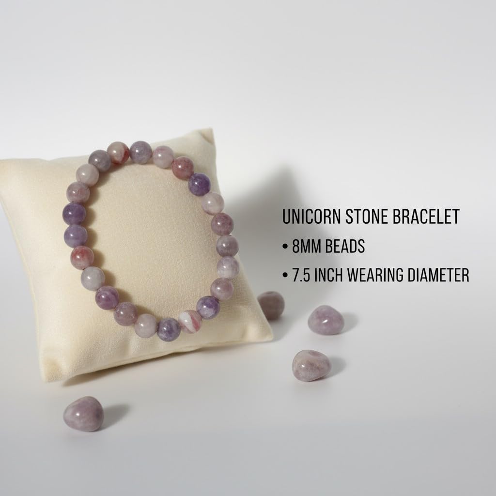 The Vida Handmade AAA+ Quality Crystal Stretch Elastic Bracelet - Nature Gemstone - Jewelry Gift - Holiday Gift - For Women & Men (Unicorn Stone)