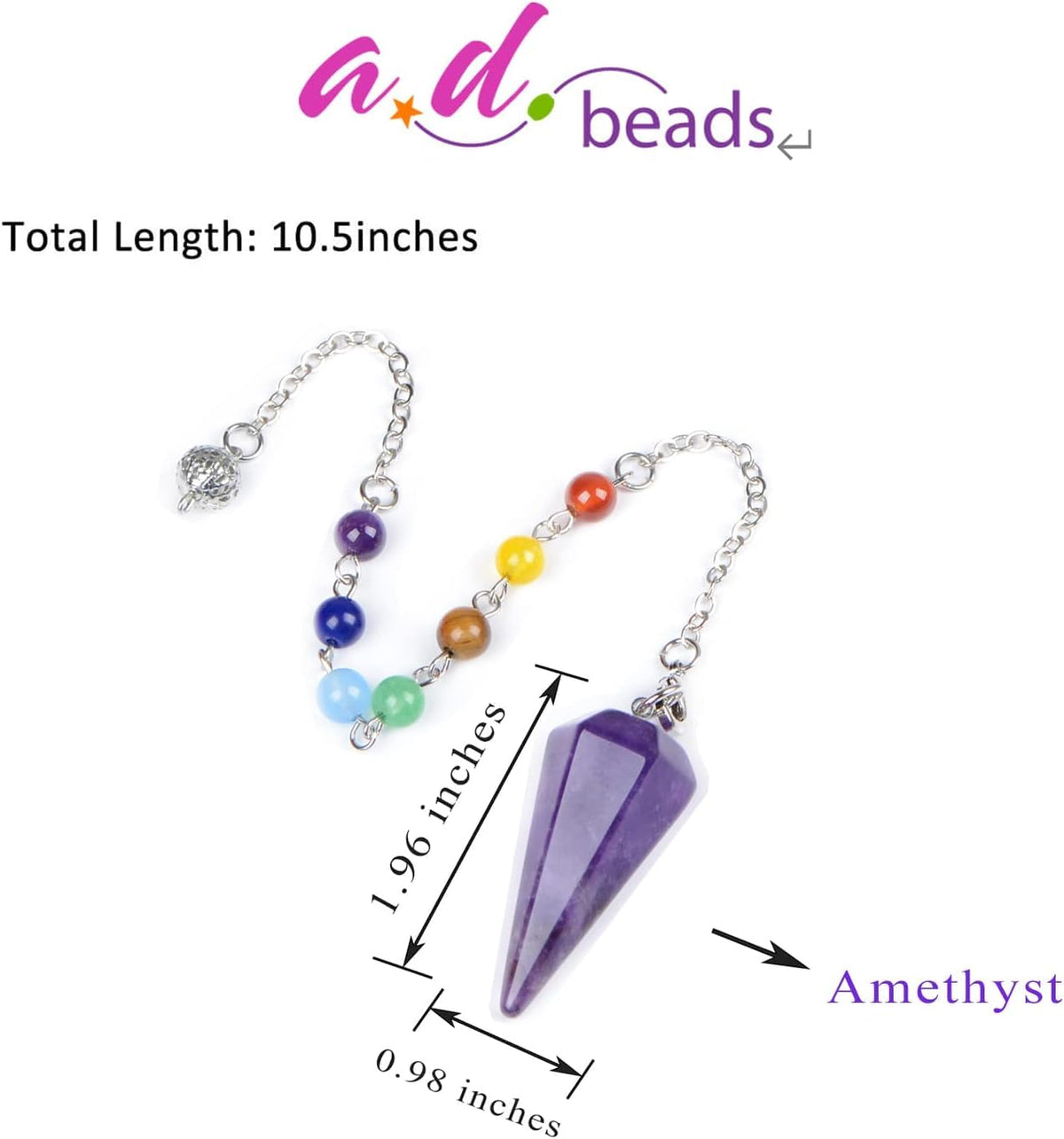 7 Chakra Reiki Healing Crystal Stone Hexagonal Point Pendant and Bracelet setting Pendulum for Reiki Wicca Dowsing Balancing Spiritual Natural Gemstone (Hexagonal Point(18mmx36mm), Amethyst)