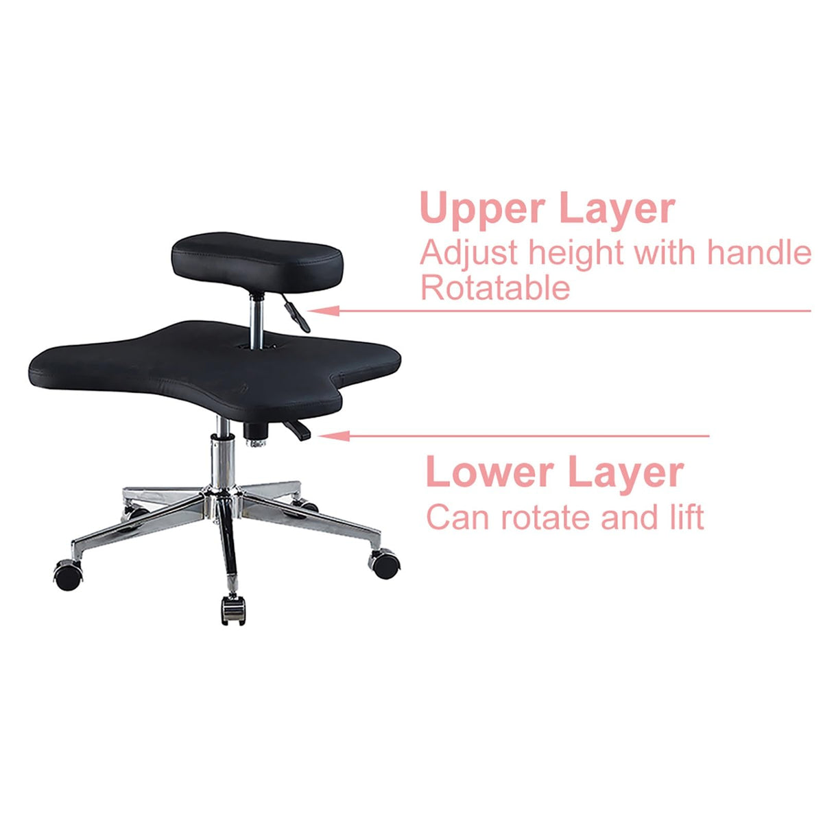 GenSDH Ergonomic Kneeling Chair, Cross-Legged Chair, Meditation Chair, Home Office Desk Chair with Wheels, Height Adjustable (Svart One Size),Svart-One Size