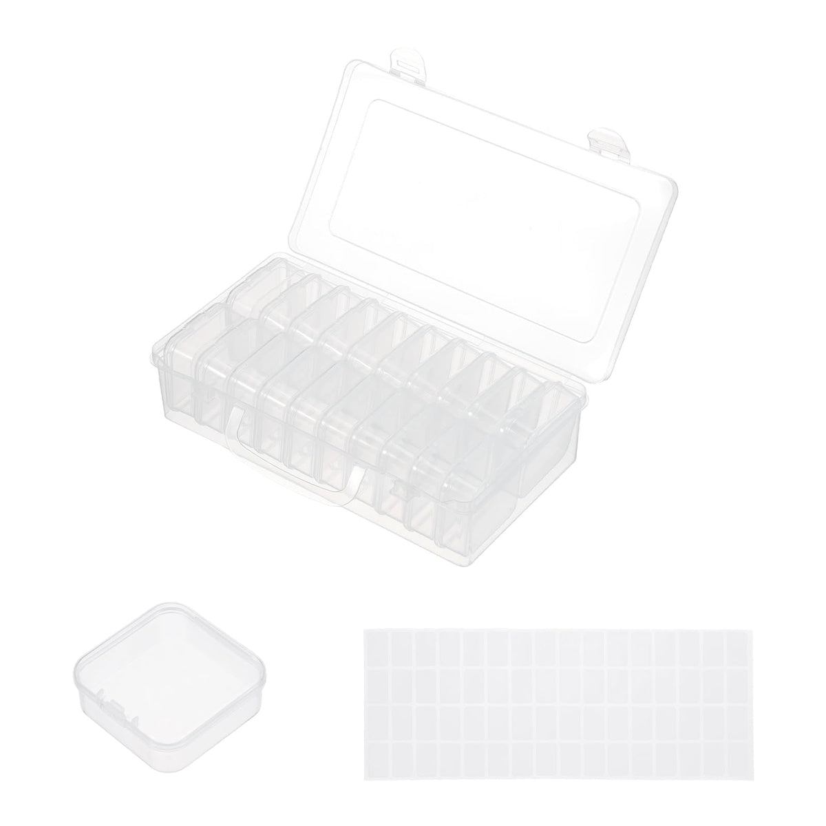 MECCANIXITY 20 Slots Diamond Art Storage Containers, Clear Plastic Diamond Art Painting Beads Organizer Case Accessories with Labels for Jewelry Nail Crafts Rhinestones 8.8x4.4x2.2inch