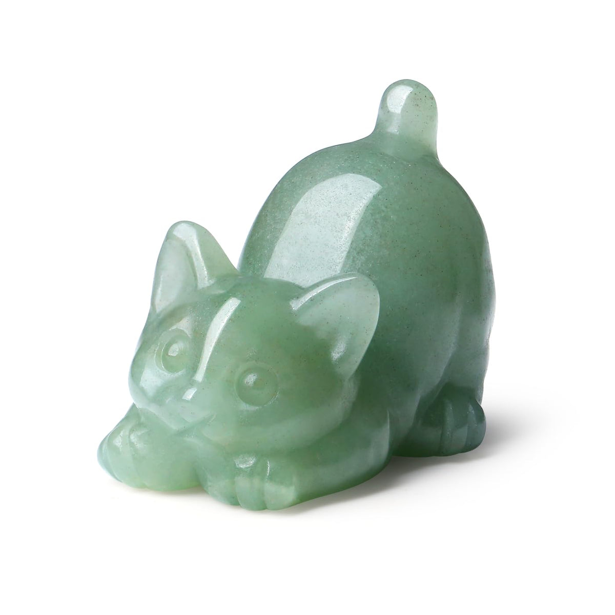 NUKAYAI 2" Green Aventurine Cat Figurine Decor Crystal Statue Carved Home Room Decor Figurines for Natural Lazy Gemstones Sculpture Handcrafted Healing Stone Office Spiritual Gifts for Cat Lovers