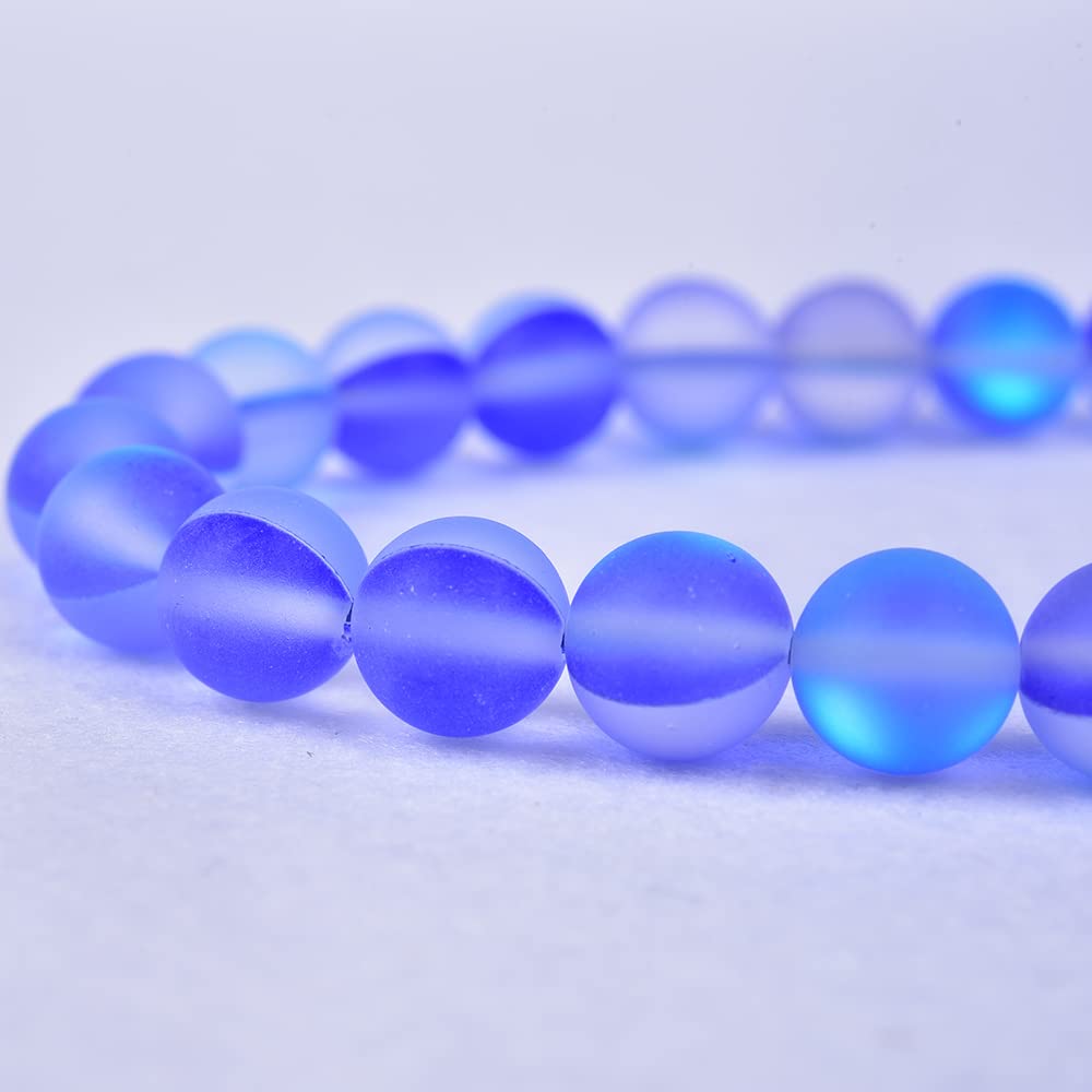 Asingeloo 60PCS 6mm Natural Blue Mystic Aura Quartz Gemstone Frosted Matte Titanium Round Loose Spacer Beads 15 inch Full Strand Crystal Healing Power Quartz