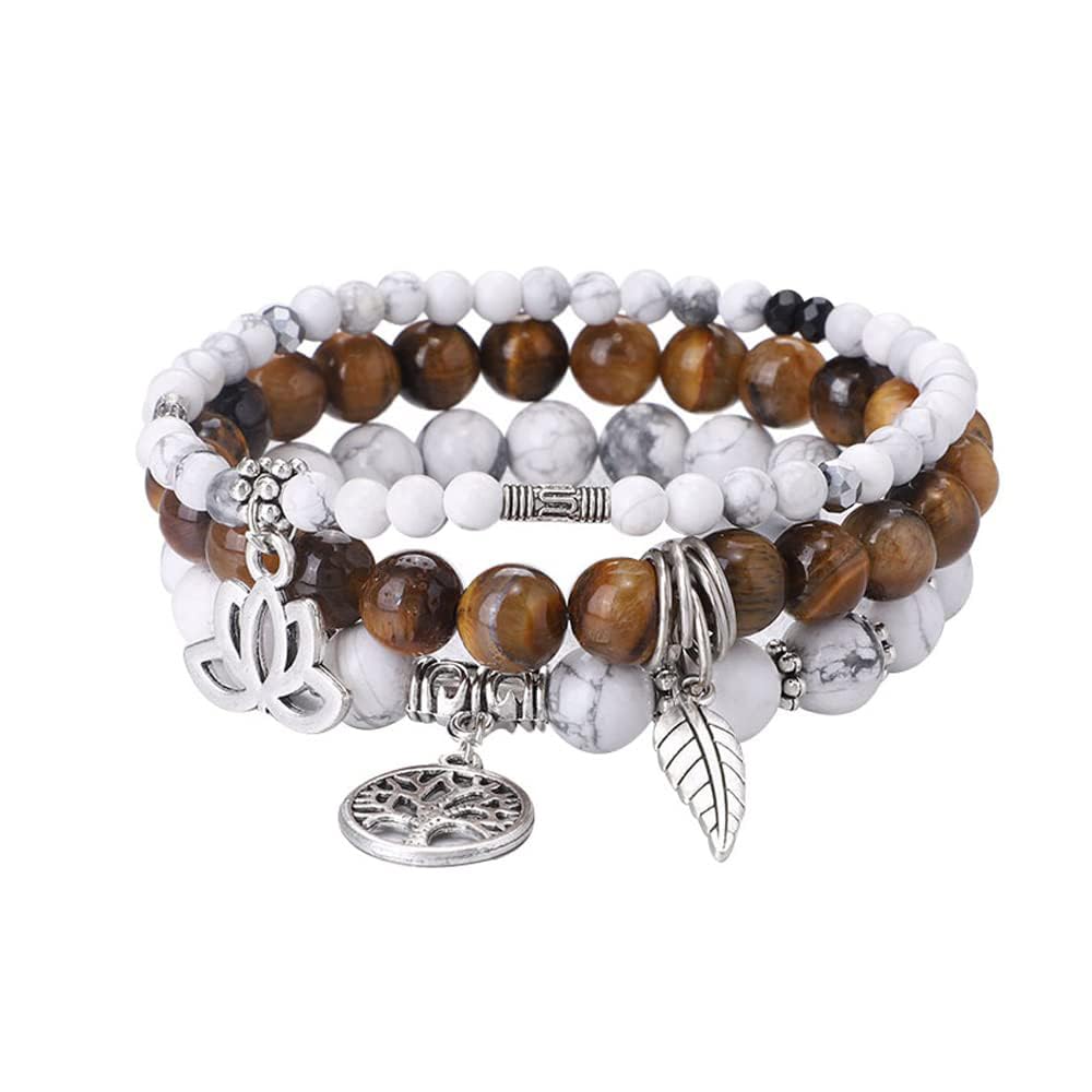 UEUC Tree of Life Yoga Healing Stone Bracelets,Multilayer Lotus Chakra Stone Reiki Bracelet Sets,Anxiety Crystal Natural Stone,for Women Stress Relief(#176)