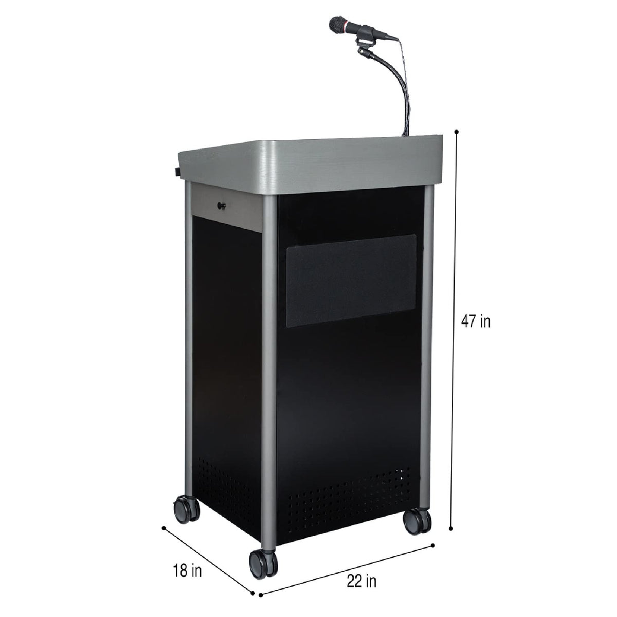 OEF Furnishings CoreSound Media Series Floor-Standing Mobile Lectern (No Microphone, AC Powered, Charcoal Finish)