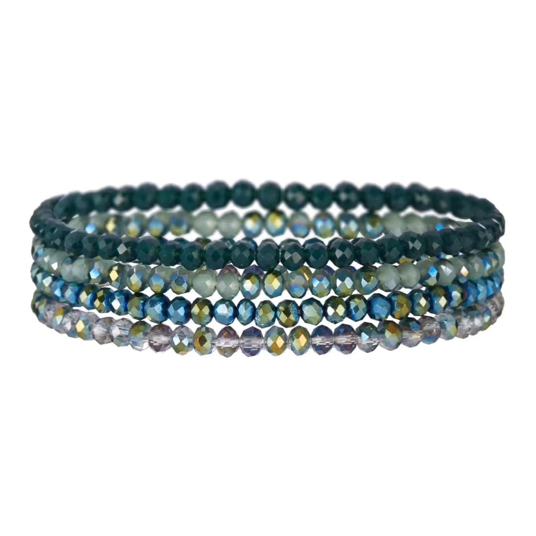 ChungLong0593 Boho Colorful Stackable Crystal Glass Beads Stretch Bracelets Multilayered Bracelets for Women Bohemian Jewelry-Green 4pcs