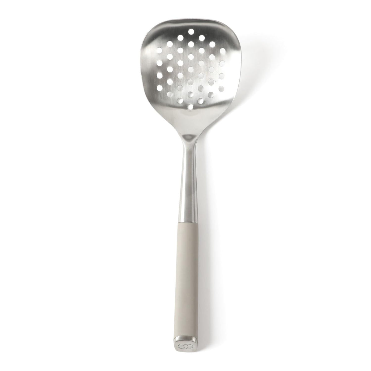 Calphalon Edge Stainless Steel Slotted Spoon/Skimmer with Taupe Handle, Slotted Cooking Tool for Draining and Skimming, Heat-Resistant, Durable Kitchen Utensil for Everyday Use