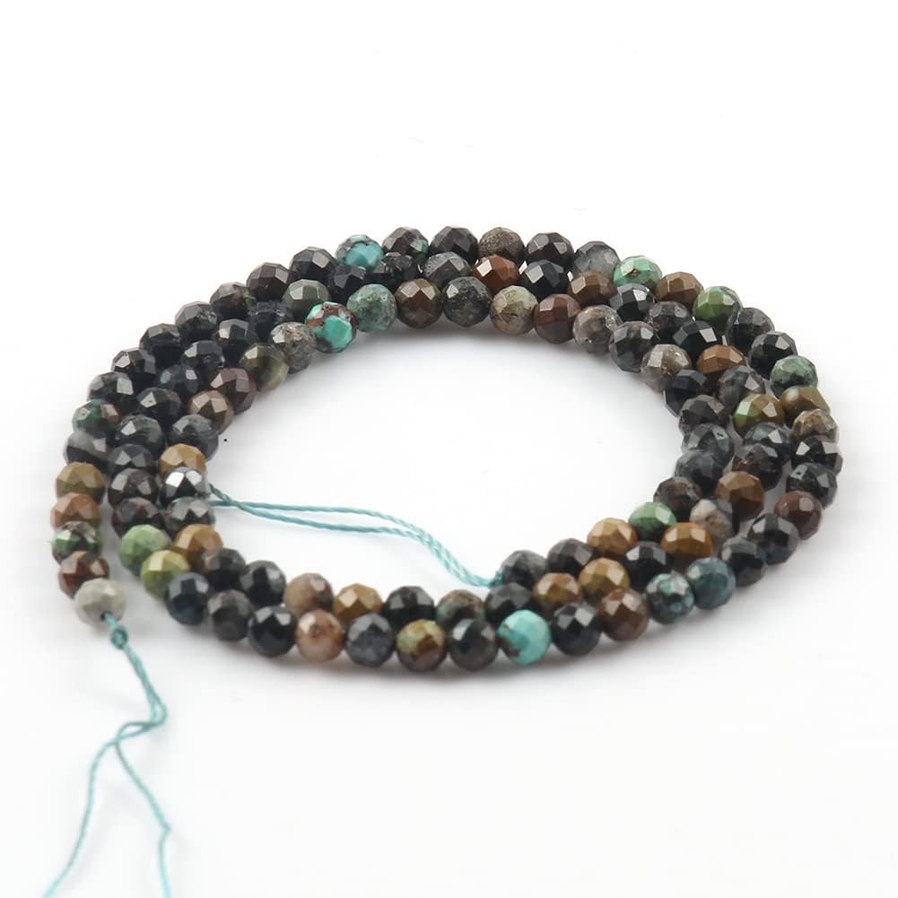 Song Xi 90pcs 4mm Natural African Turquoise Gemstone Beads Faceted Round Loose Stone Beads for Jewelry Making