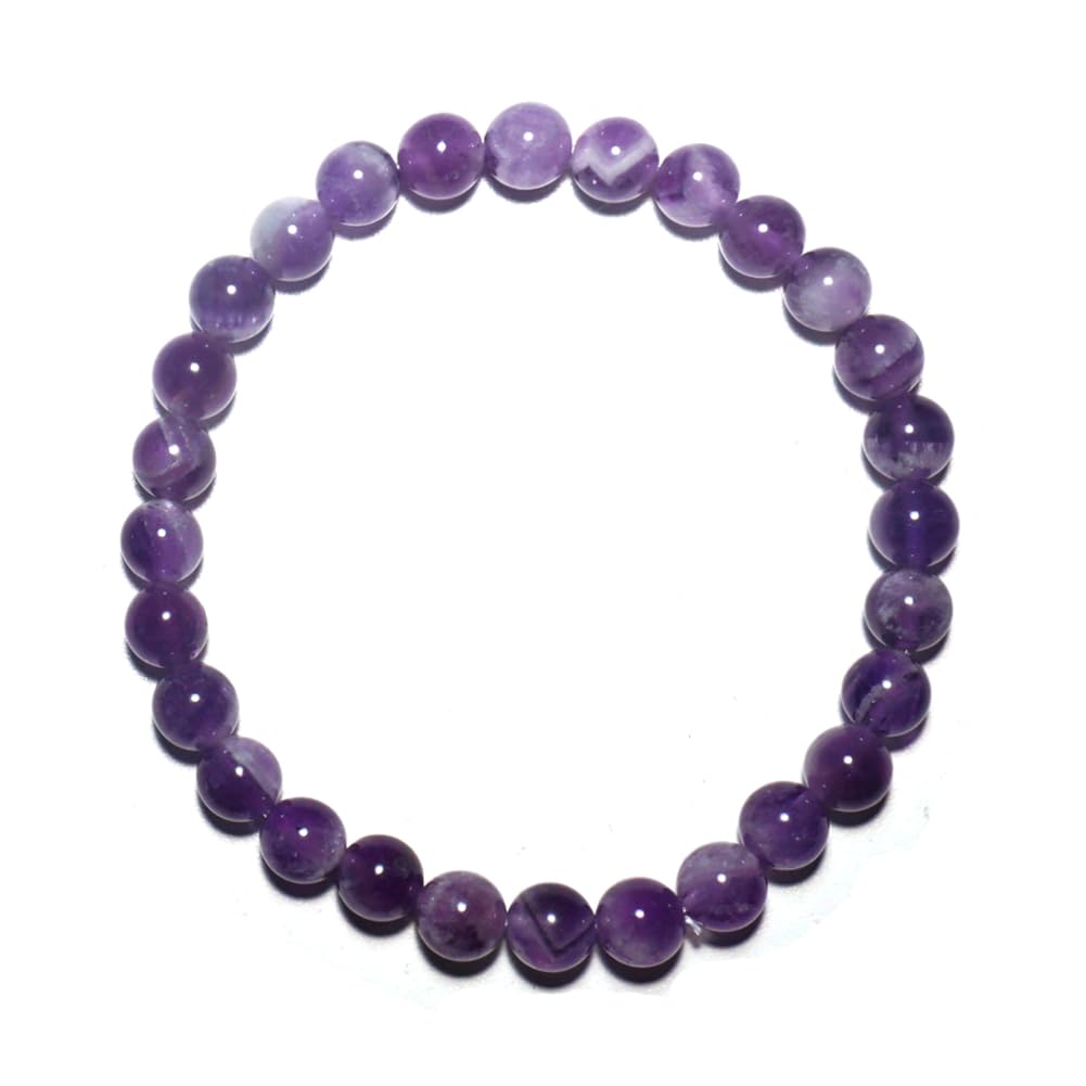 6mm Dream Amethyst Bracelet | Ethereal Crown Chakra Purple Crystal with White Inclusions - Handmade Meditation Spiritual Jewelry for Peace & Intuition | Beading Tool Kit - Fits for 6-7" Small Wrist
