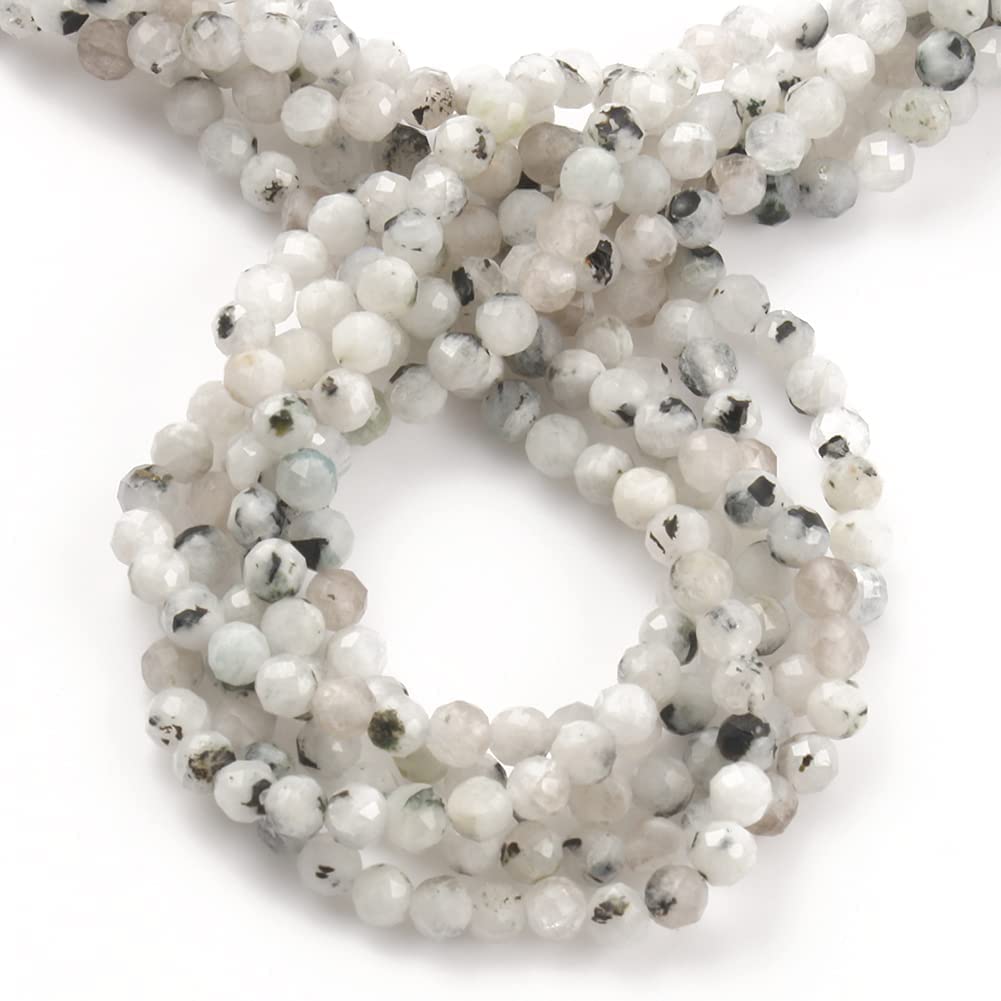 Song Xi 180pcs 2mm Natural Blackpoint Moonstone Gemstone Beads Faceted Round Loose Stone Beads for Jewelry Making