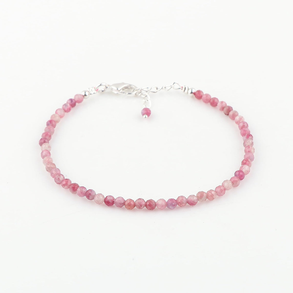 CRYSTALINES Natural Pink Tourmaline Gemstone Bracelet, Faceted Beads Stones, Handmade Hypoallergenic Boho Jewelry for Women, Healing Crystals, Adjustable Silver Plated 7+1inch, October Birthday Gift