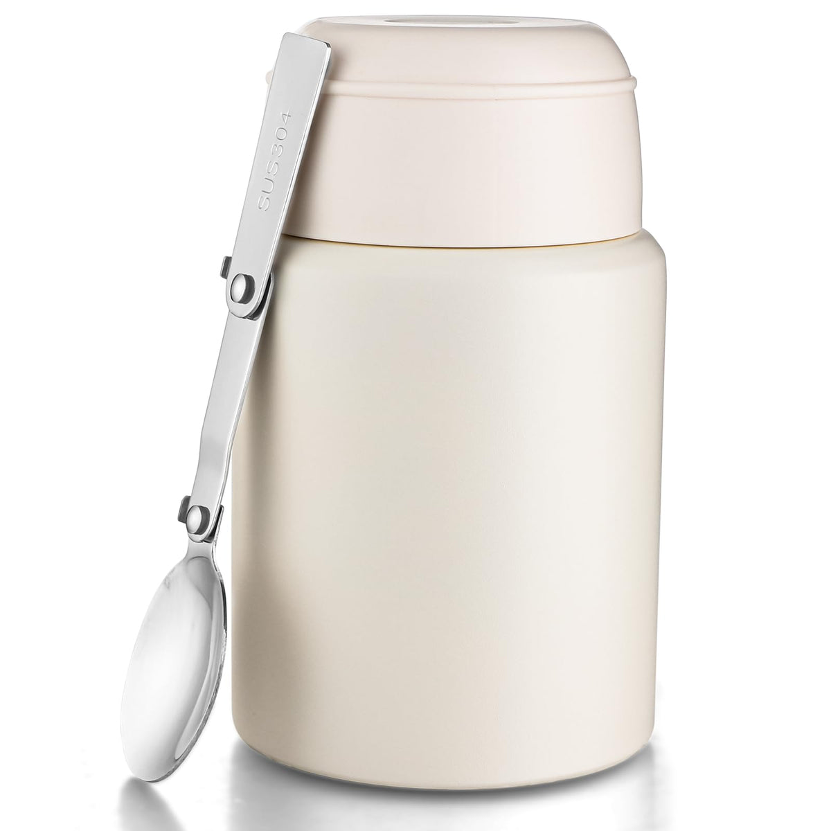 zeeooil Insulated Food Jar 17oz Thermos for Hot Food Stainless Steel Lunch Container with Spoon Leakproof Soup Thermo for Travel (White)