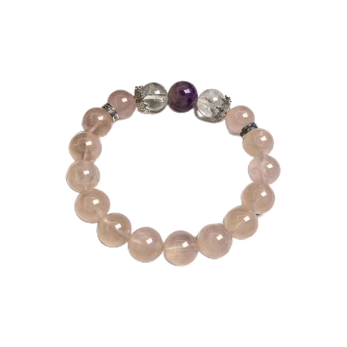 Natural crystal bracelet featuring 13mm beads and decorative charms, handcrafted and one-of-a-kind. This versatile, high-end stretchy bead bracelet for women is perfect for personal wear or as a gift. (Pink, Medium)