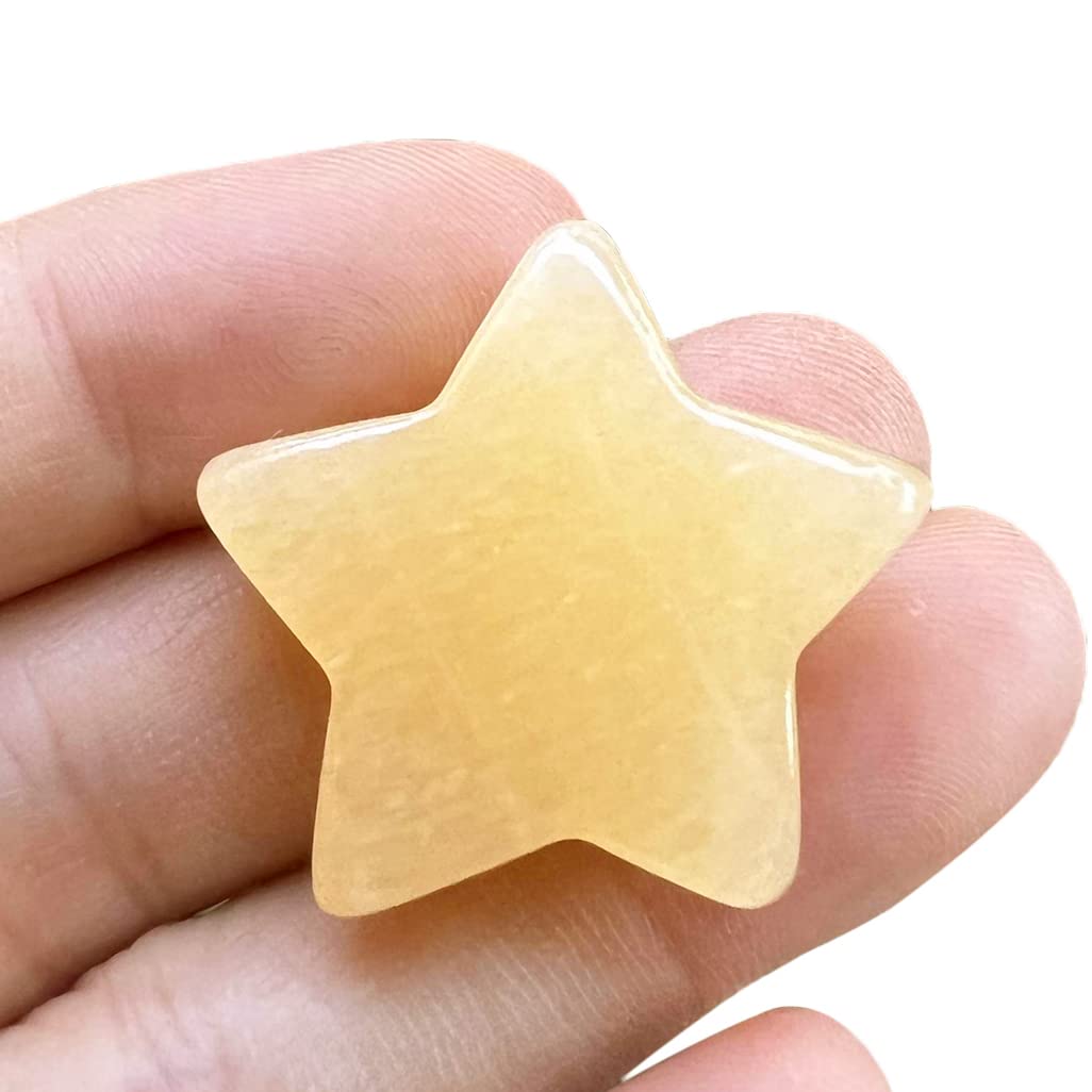 Fekuar Yellow Jade Crystal Star Chakra Stones for Reiki Healing Yoga Balance Meditation Polished Mini Pocket Palm Stone 1 Inch (30mm)