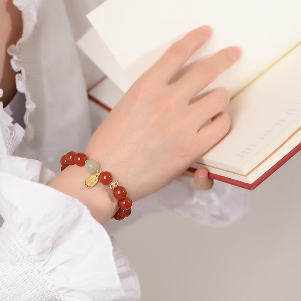 JungleRed Natural Red Agate Bracelet Women Teen Girls Dainty Adjustable bracelet Fashion Jewelry Gift, 0.32 inches