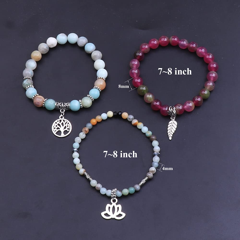 UEUC Tree of Life Yoga Healing Stone Bracelets, Multilayer Lotus Chakra Stone Reiki Bracelet Sets, Anxiety Crystal Natural Stone,for Women Stress Relief(#76)