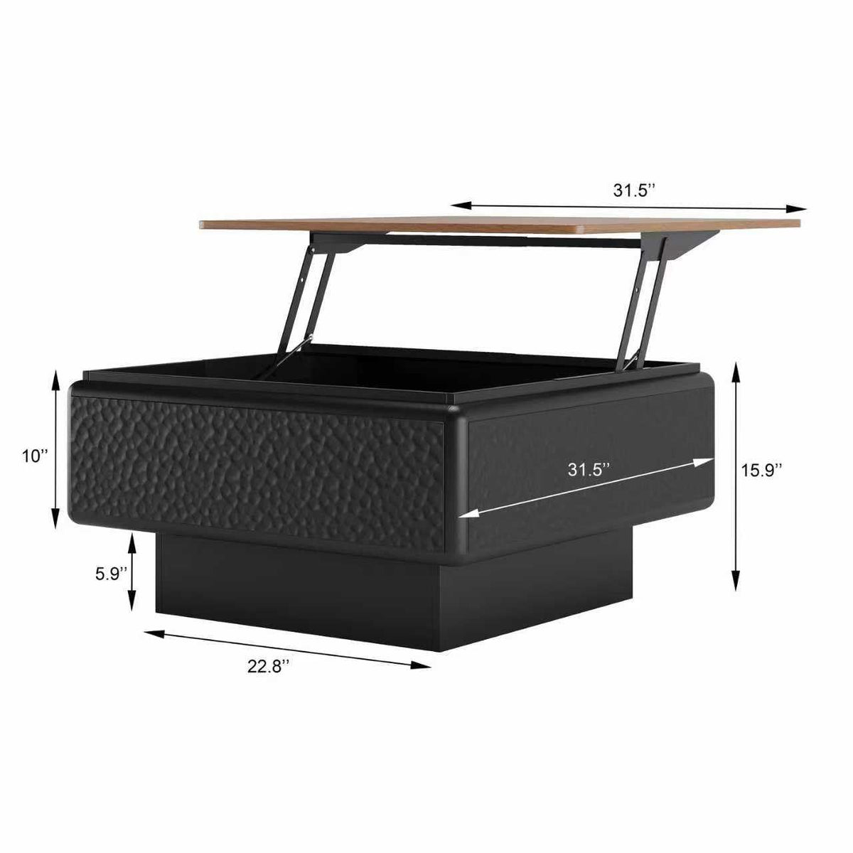 GDFStudio 31" Square Coffee Table with Lift Top Storage, Mid Century Modern Hammered Texture Center Table, Wooden Curved Tea Side Table with Hidden Compartment for Living Room Small Space, Black+Brown