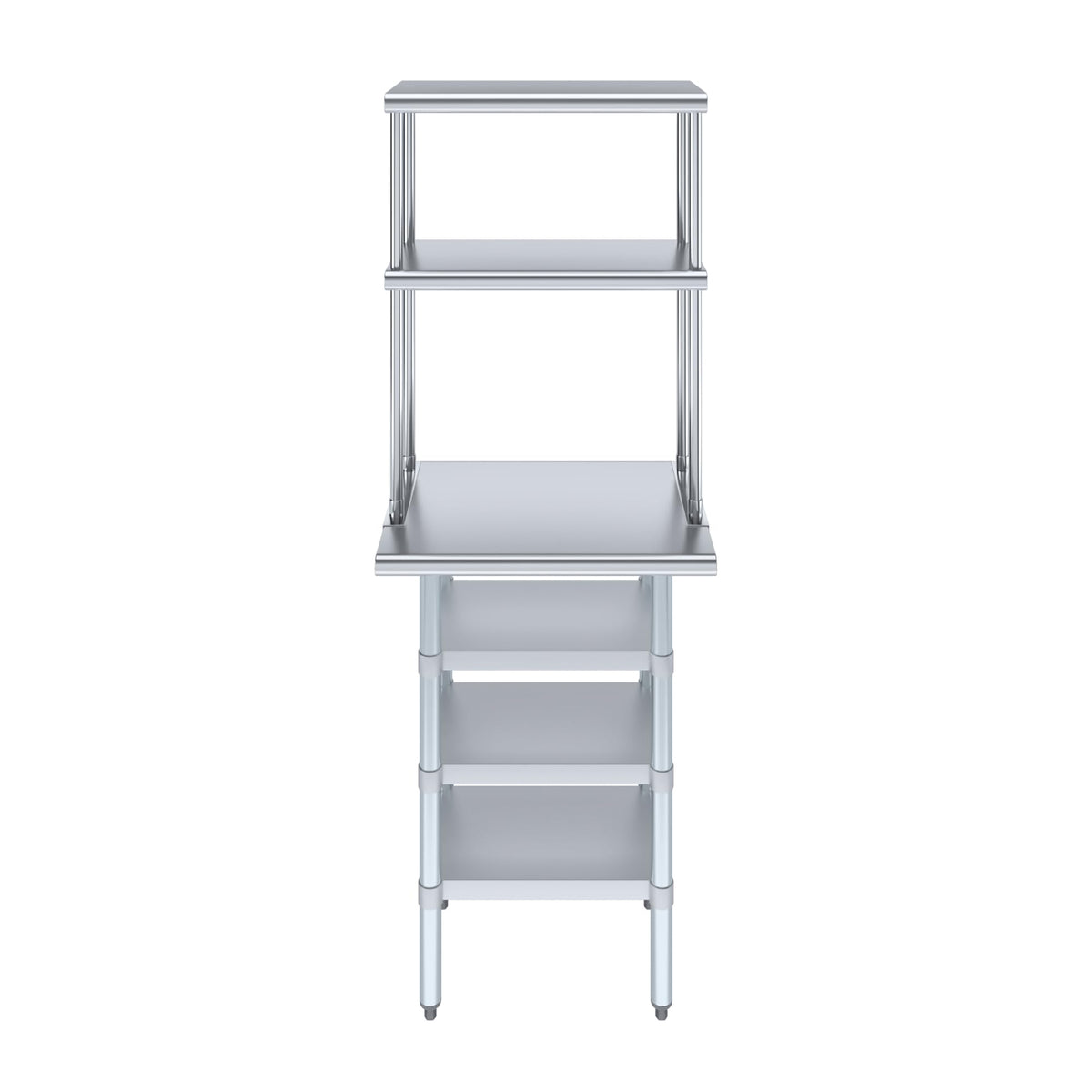 Amgood 18" x 24" Stainless Steel Work Table with 3 Shelves and 12" Wide Double Tier Overshelf | Metal Kitchen Prep Table & Shelving Combo | NSF