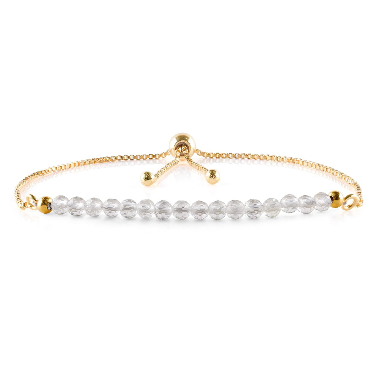 InfinityGemsArt White Topaz Bracelets For Women, November Birthstone Jewelry, Dainty Beads Beaded Stone Bolo Slider, Crystals Gemstones, 14K Gold Plated Adjustable Chain, Valentines Day Gifts For Her