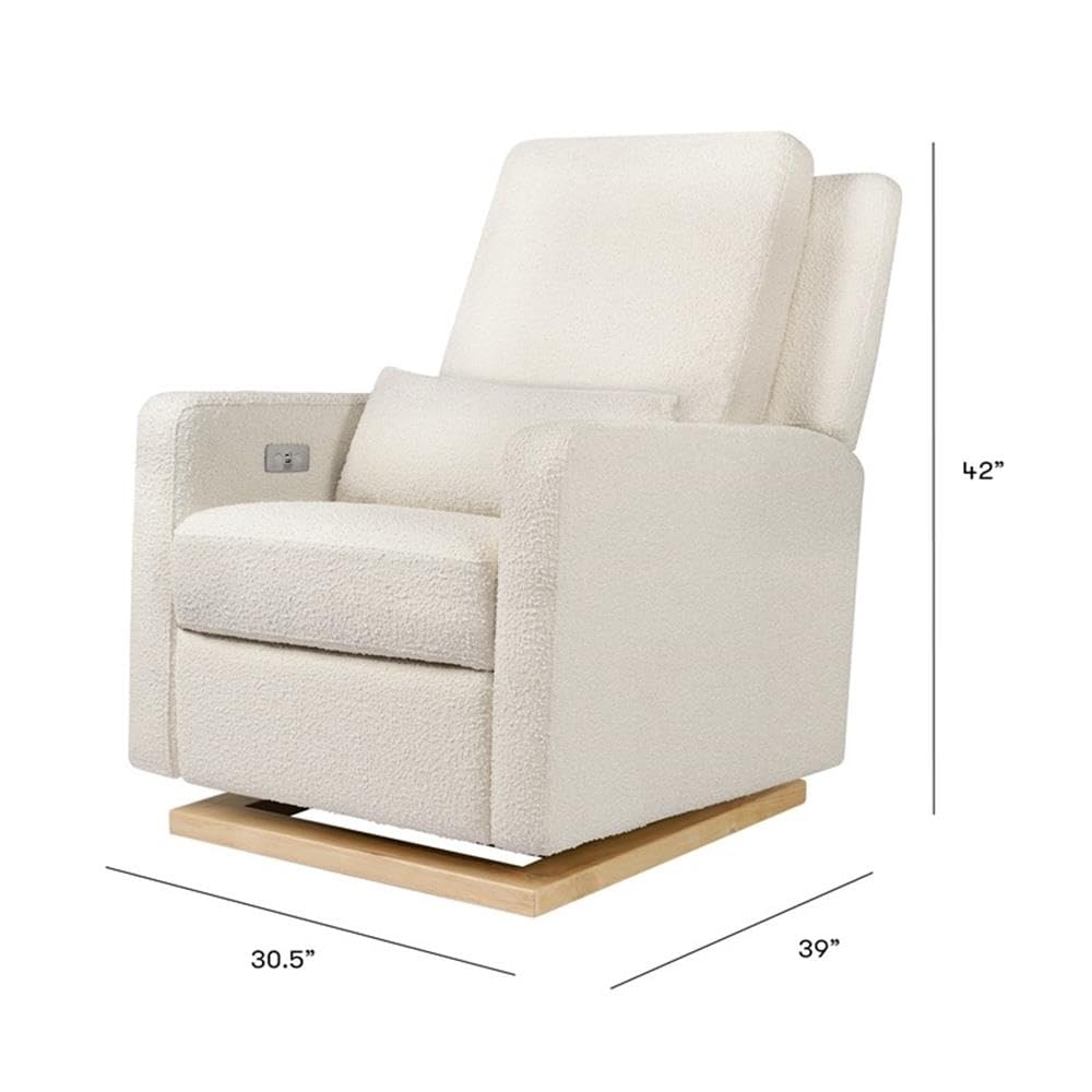 Babyletto Sigi Electronic Power Recliner and Glider with USB Port in Ivory Boucle with Light Wood Base, Greenguard Gold and CertiPUR-US Certified