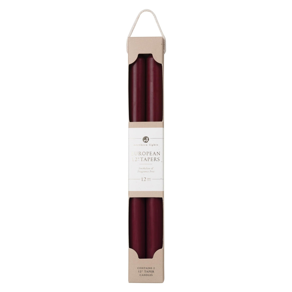 Northern Lights Candles - 12" 2PK Premium Tapers, Bordeaux - 72884
