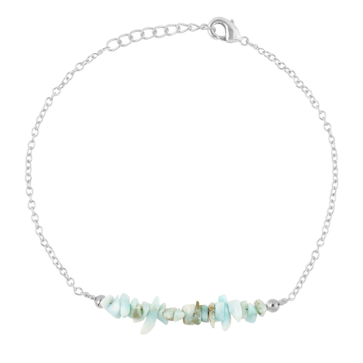 Gemimpression Handmade Larimar Chips Bar Bracelet – Natural Energy Healing Crystals – Silver Plated Adjustable 8 Inch Chain – Christmas Gift