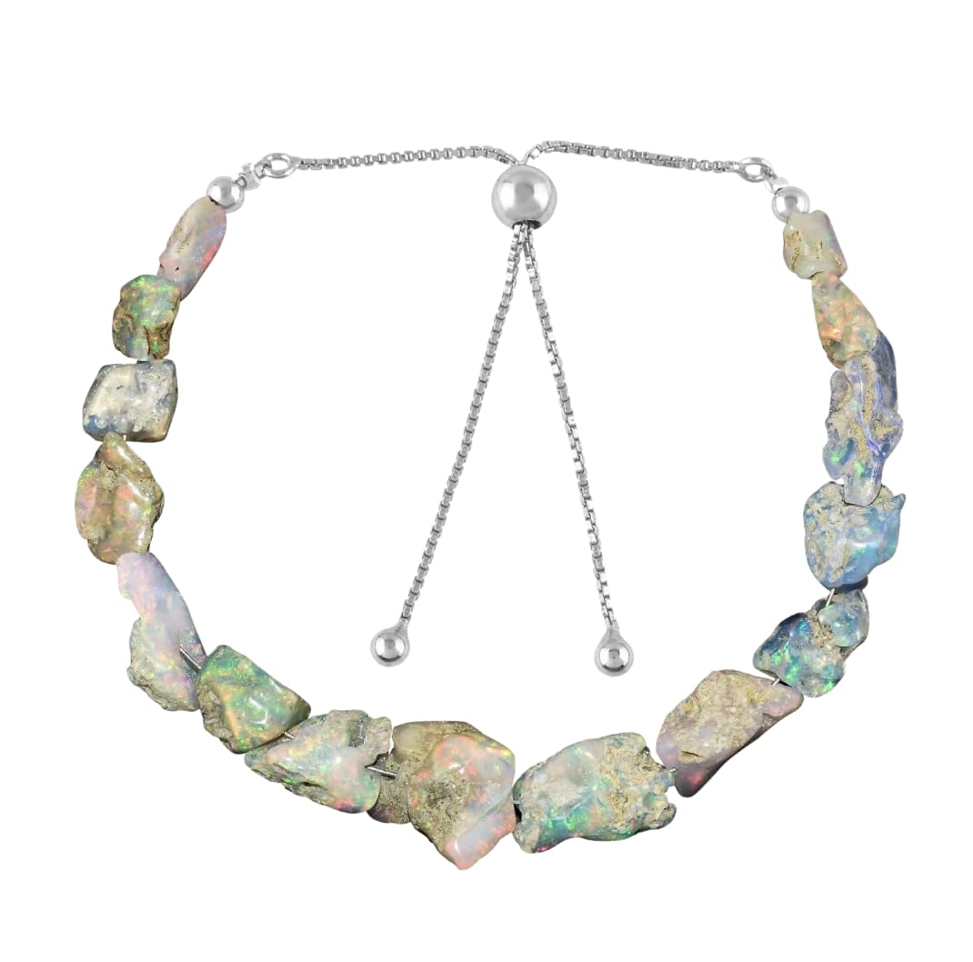 OdrillionGems Natural Raw Ethiopian Opal Gemstones Bolo Bracelet, Opal Rough Stones, Healing Crystals, 925 Sterling Silver, Handmade, Birthstones, Adjustable Slider, Women Jewelry, Valentine Gifts