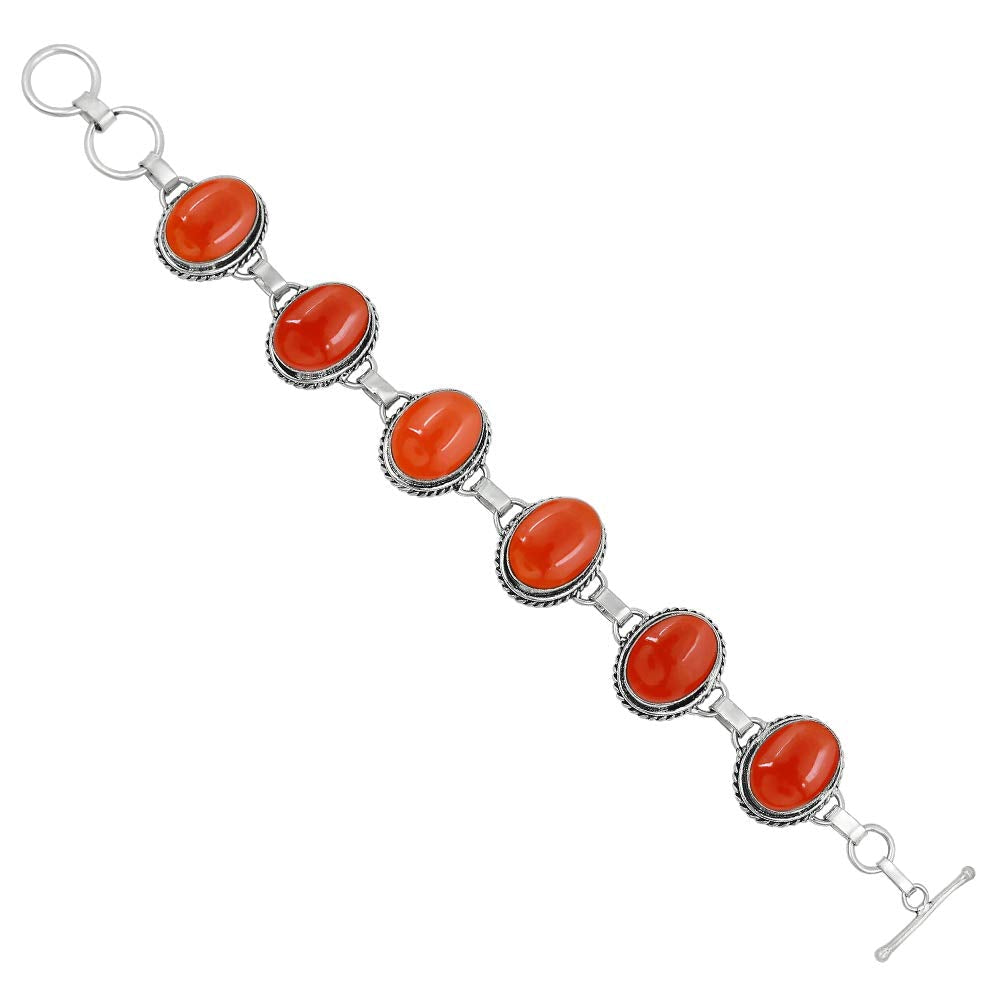 Natural Carnelian Silver Plated Handmade Link Bracelet for Women - July Birthstone Oval Gemstone Adjustable Bracelet Vintage Style Jewelry - Wedding Christmas Gifts for Her