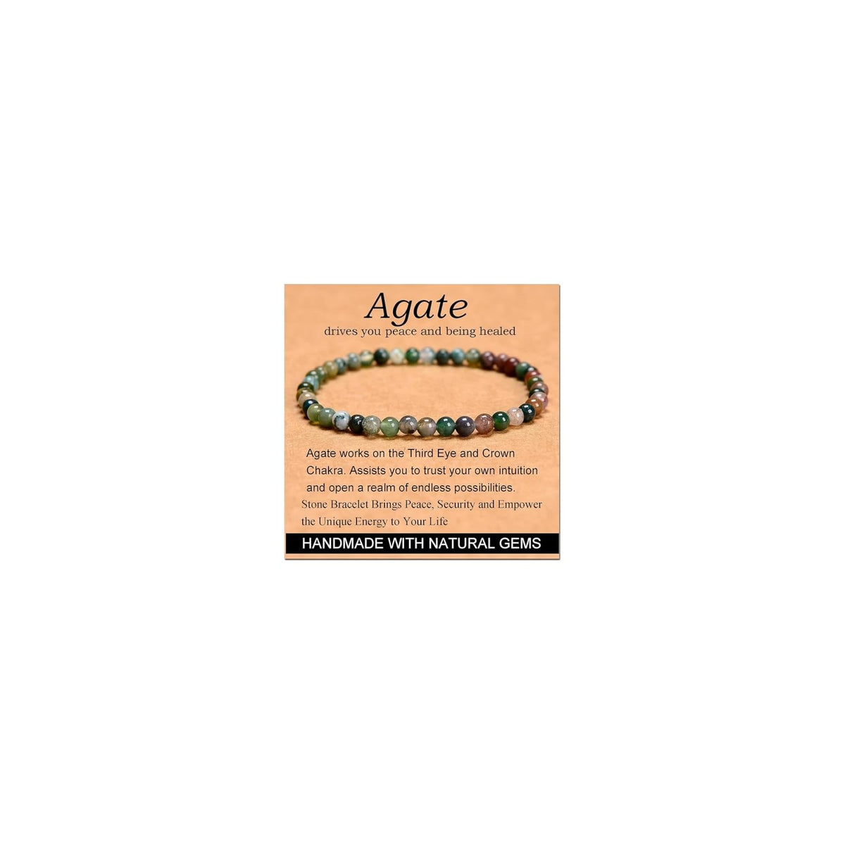 CHELYQST Indian Agate Bracelet - Stone of Peace and Being Healed,Stretch Natural Stone Crystal Beads Jewelry Gifts for Women Men Unisex Adult,4mm
