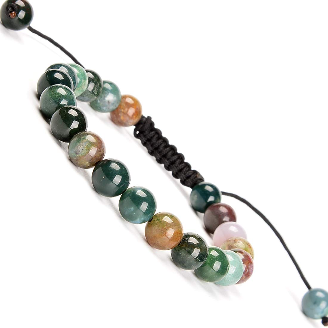 MASSIVE BEADS Men Women Natural Indian Agate Braided Macrame Bracelet 8mm Crystal Healing (Indian Agate, 8mm)