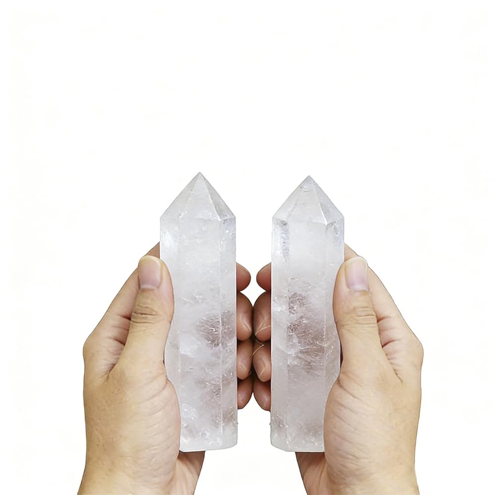 2pcc 3.8-4.2inch White Smelted Stone Wands Tower Figurine Ornaments Polishing Stone Hexagonal Point Obelisk Statue for Aquarium Decorative Rocks Gifts Home Decor(White Smelted Stone/3.8-4.2inch 2pcs)
