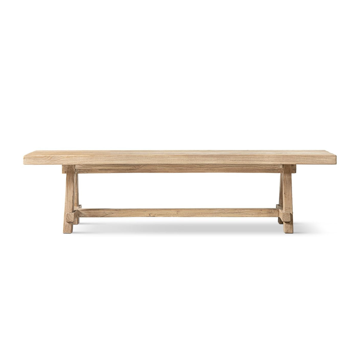 Jennifer Taylor Home Hawthorne 72” Reclaimed Elm Trestle Dining Bench, Heritage Light Natural Brown Reclaimed Elm