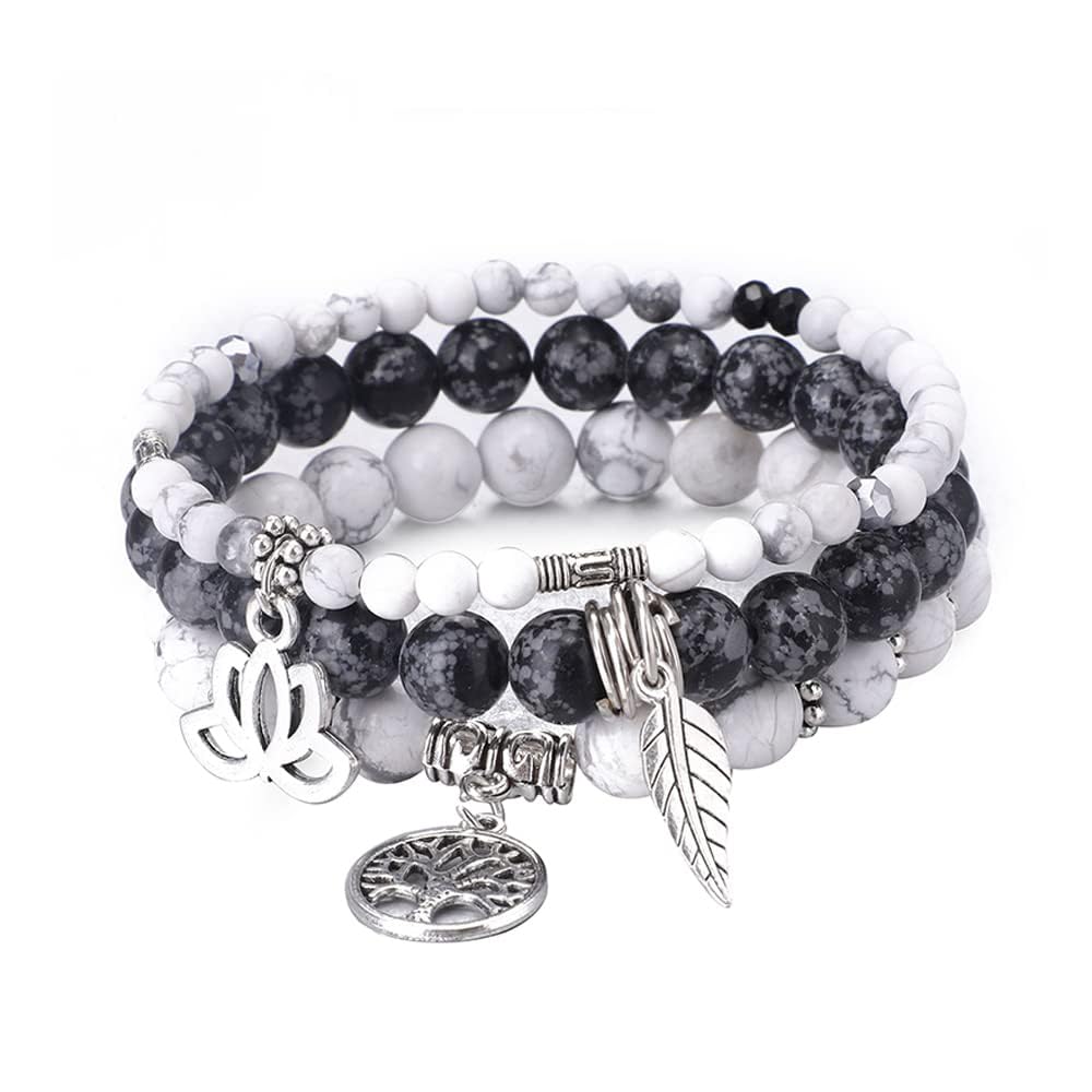 UEUC Tree of Life Yoga Healing Stone Bracelets,Multilayer Lotus Chakra Stone Reiki Bracelet Sets,Anxiety Crystal Natural Stone,for Women Stress Relief(#177)
