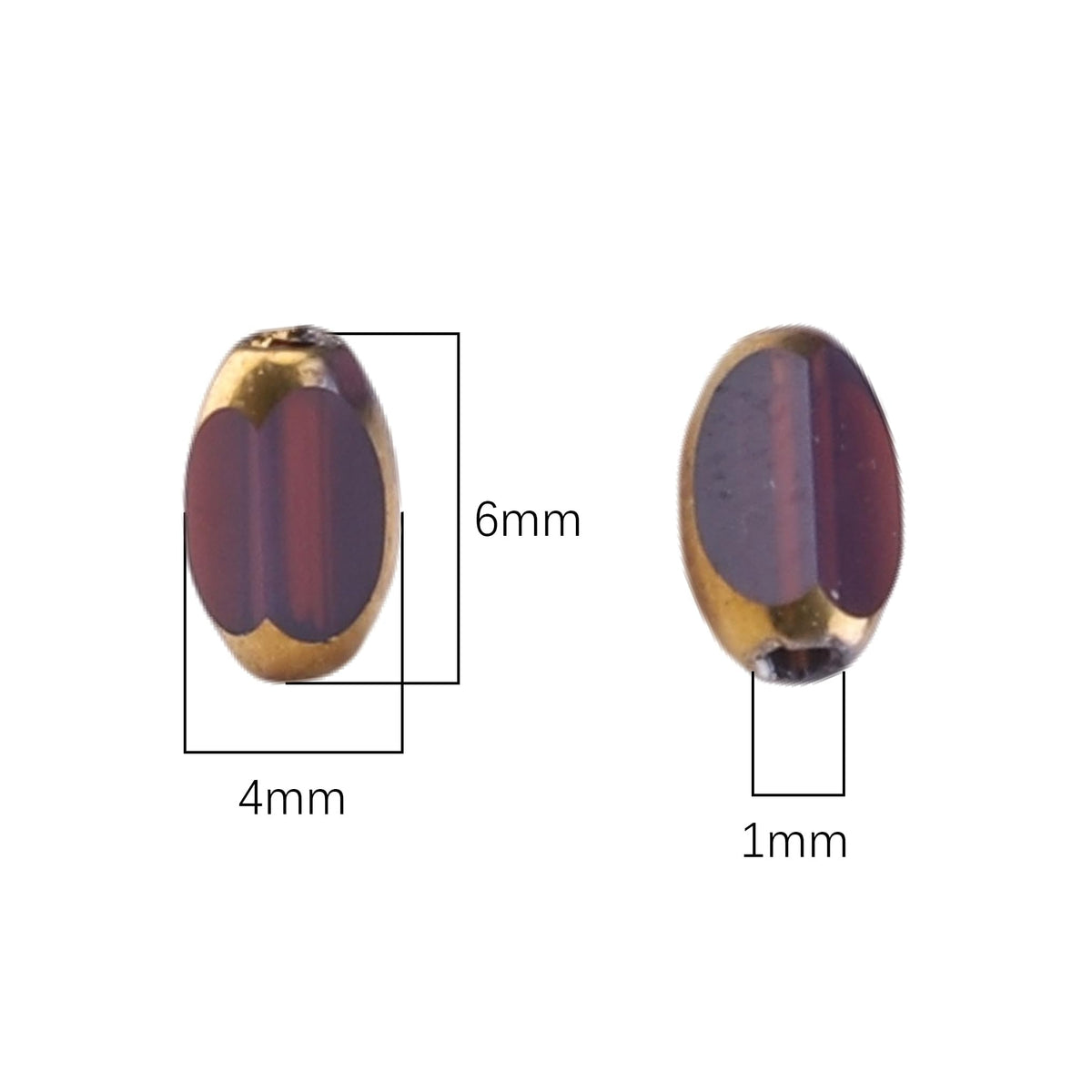 DADIFEN Glass Rice Beads Purple 4x6mm 50pcs Faceted Oval Golden Edge Crystal Loose Beads for DIY Craft Jewelry Making
