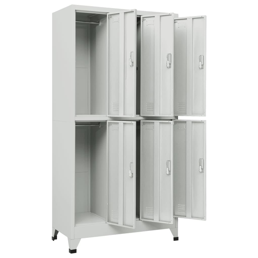PUGYNBK Grey Steel Large Locker Cabinet with Six Lockable Compartments for Secure Storage, Durable Industrial Style Organizer for Office, Gym, or Home
